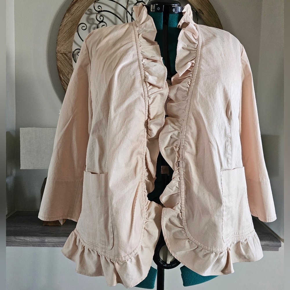 Talbots 20wp lightweight peachy pink cotton stretch ruffled blazer NWT - Picture 2 of 7